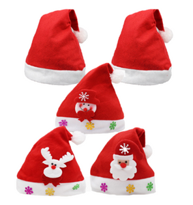 5PCS Unisex Men Women Christmas Santa Claus Caps Hat with Christmas Decoration for Adults and kids