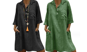 2308 NEW Women's Large 7/4 Sleeve Shirt Collar Dress 7904LA