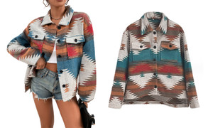 2308 NEW Autumn/Winter Geometry Jacquard Short Woolen Coat 7995LA