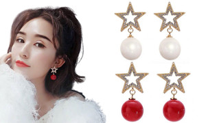 2308 NEW S925 Silver Needle Zircon Pearl Earrings Five Point Star Earrings Female Diamond Pearl Earrings 8101LA