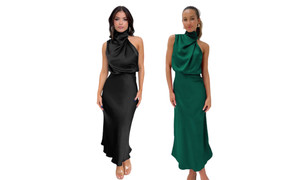 2309 NEW Women's high-end satin sleeveless dress elegant evening dress 8109 la