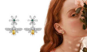 2309 NEW Women's earrings, zircon yellow diamonds, small bees, flowers, daisies, daily versatile 8122La
