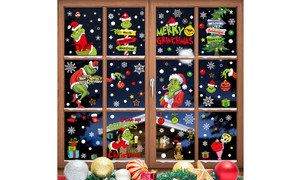 NEW  2309 154 PCS Grinch Merry PVC Christmas Window Stickers 8011