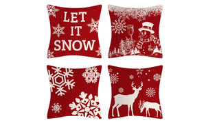 2309 NEW 4PC Christmas Throw Pillow Cover with Red Background and White Printing for Home Decoration Throw Pillow Cover 8220 la
