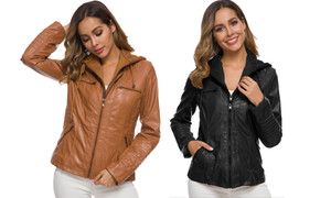 2310 NEW Autumn/Winter Fashion Women's Jacket Polo Collar Solid Zipper Leather Coat Large Short Coat 8264