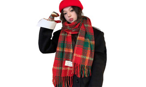 2311 NEW Christmas red tassel plaid scarf for women's autumn and winter warmth, thickened shawl 8312LA