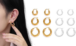 2404 3PC Simple and trendy 18K gold-plated ring earrings for women's geometric jewelry 8424LA