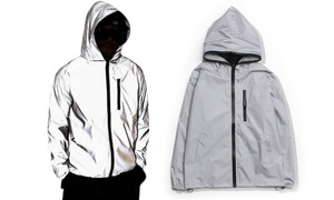 2404 Men's luminous jacket, charge windbreaker, loose oversized reflective jacket, trendy jacket 8432