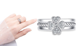 2405 Clover Three Wear Open Heart Ring Female Three in One Ring Jewelry 8453LA