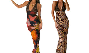 2405 Women's fashion lace lace lace suspender sexy backless slim fit printed dress 8458LA