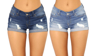 2405 NEW Summer women's denim shorts with cuffed hot pants 8478LA
