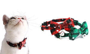 2406 NEW Adjustable plaid bow pet bell collar 8611LA
