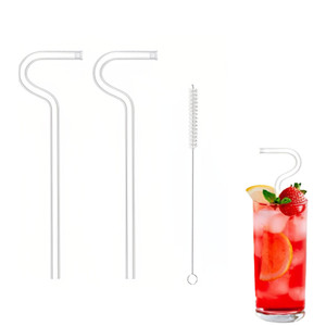 2408 New 2PC heat-resistant glass straw anti lip wrinkling straw set 8923