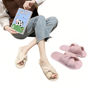 NEW 2410  Women House Bedroom Bow Crossbands Slide Slipper Shoes Comfy Trendy    8589