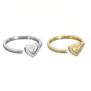 NEW  2505 Heart Shaped Ring With Diamond Heart Open Ring   9615