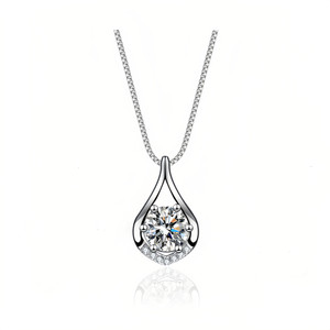 NEW  2507  Moissanite One Carat, Diamond Teardrop Pendant Necklace  9446