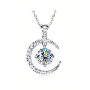 NEW  2507  Women's Crescent Moissanite Necklace Pendant Clavicle Chain  9447