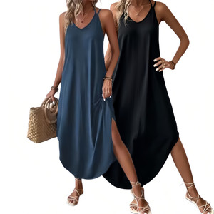 2507 NEW-Solid color loose suspender jumpsuit long dress 9523