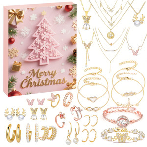 NEW  2509  Christmas Jewelry Women's Gift Countdown 24 Grid Calendar Advent Necklace Blind Box  9731