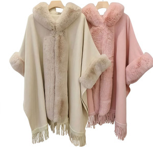 NEW  2507 Plush Cape Shawl Hooded Jacket Coat 9568