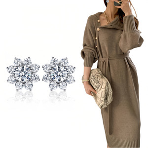NEW  2509 High Neck Button Dress Women Long  Coat Dress Lncludes Moissanite Earrings 9742