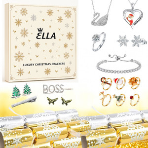 Pack of 6  10-Inch Luxury Christmas Crackers – Moissanite Jewelry & Festive Gift Set for Him & Her 9749