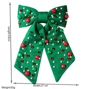 NEW 2509 Elegant Christmas Bow Hair Clip - Sparkling Rhinestone and Pearl Hair Accessories for Women, Party Festival Glam 9808