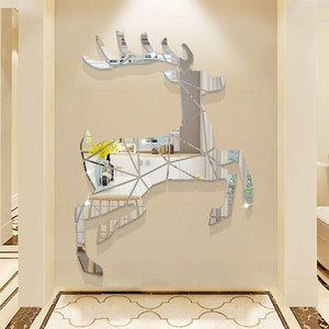 NEW 2510 Christmas 3D Deer Acrylic Mirror Wall Stickers For House 9815