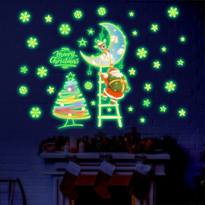 NEW 2510 PVC Christmas Santa Claus Fluorescent Decorative Wall Stickers 36pcs 9817