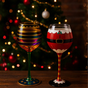 Hand-Painted Christmas Wine Glass Set
