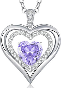 CDE Necklaces for Women Birthstone Jewellery, Love Heart Pendant 925 Sterling Silver Jewellery Gifts for Mum Her Wife Girlfriend Anniversary Birthday Mothers Day Christmas Valentine's Day
