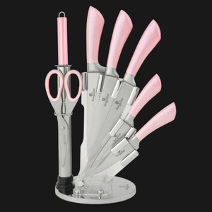 8 pcs knife set with stand, pink metallic SS, Infinity Line(BH-2267 )