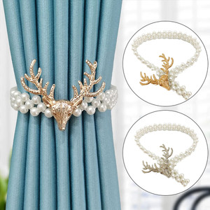 NEW 2510 Elegant Reindeer Curtain Tieback – Pearl Beaded Design (Hooked)  9927