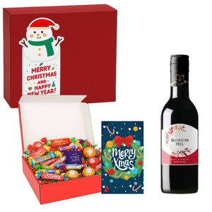 Classic Christmas Hamper Gift Box – Mini Red Wine, Premium Chocolates & Greeting Card