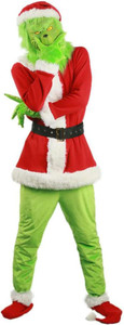 FeMereina Christmas Cosplay Costume Set, The Grinch Santa Deluxe Costume + Mask, Adult Outfits Clothes Suit Fancy Dress for Christmas Party