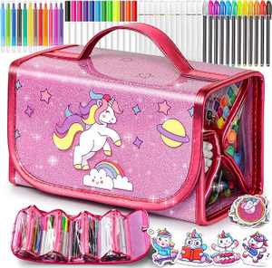 Hot Bee Christmas Unicorn Gifts for Girls 4 5 6 7, Unicorn Pencil Case Stationary Sets, Girl Toys Age 4-7, Drawing Colouring Set for Kids, Art and Crafts for Kids 4-6, Birthday Presents for Girls