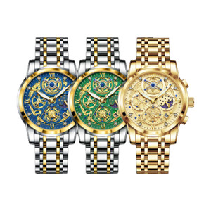 NEW 2512 POEDAGAR Men's Multi-Functional Skeleton Quartz Watch - Valentine's Day Edition with Gift Box 9891