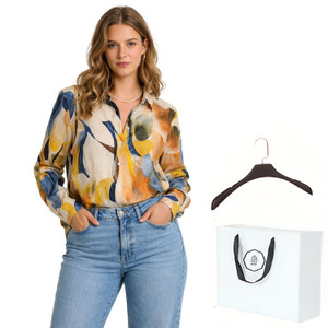 NEW 2603 ELLA Womens Printed Long Sleeve Blouse, Relaxed Fit Shirt with Gift Bag 9997