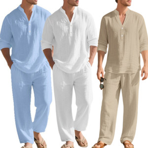 NEW 2603  Men’s Lightweight Linen Shirt and Trousers Set  Y002