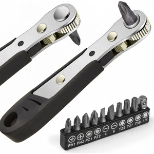 NEW 2603Mini Ratchet Wrench Set with 10 Screwdriver Bits Compact Repair Tool B058