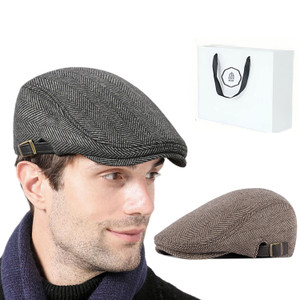 NEW 2603 ELLA Men's Cotton Classic Herringbone Flat Cap, Adjustable Newsboy Gatsby HatIncludes Gift Bag Y023