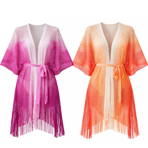 NEW Women’s Mesh Kimono Cover Up with Belt Fringe Beachwear L026