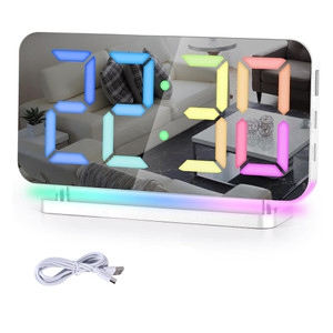 NEW 2604 RGB Digital Alarm Clock 7.4" LED Mirror Display, USB Charging, Auto Dimming, 11 Colours Bedside Desk Clock B110