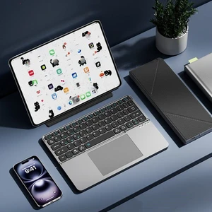 NEW 2604 Wireless Foldable Bluetooth Keyboard with Touchpad, Detachable Leather Stand, Portable for Tablet & Phone B127