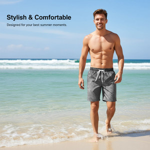 NEW 2606 Men Tropical Palm Leaf Print Swim Trunks, Quick Dry Drawstring Waist Beach Shorts Summer Holiday 2PCS  J167
