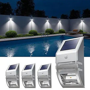 NEW 2606 4PCS 2 LED Solar Motion Sensor Wall Light Stainless Steel Outdoor Waterproof Security Lamp for Garden Fence Patio J179