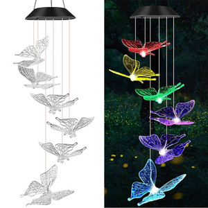 NEW 2606 Solar Butterfly Wind Chime Lights Outdoor Hanging LED Garden Decoration Waterproof Color Changing Yard Patio Decor J186