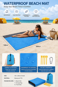 Waterproof Foldable Beach Mat with Storage Bag & Ground Stakes Y166