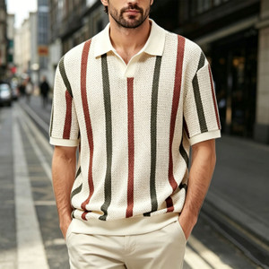 NEW 2607  Men Summer Knit Polo Minimal Stripe Top  Y167