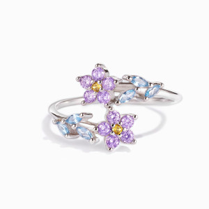 NEW 2607 Adjustable Flower Ring for Women Open CZ Floral Ring Sterling Silver Plated Crystal Daisy Statement Jewelry Gift J192